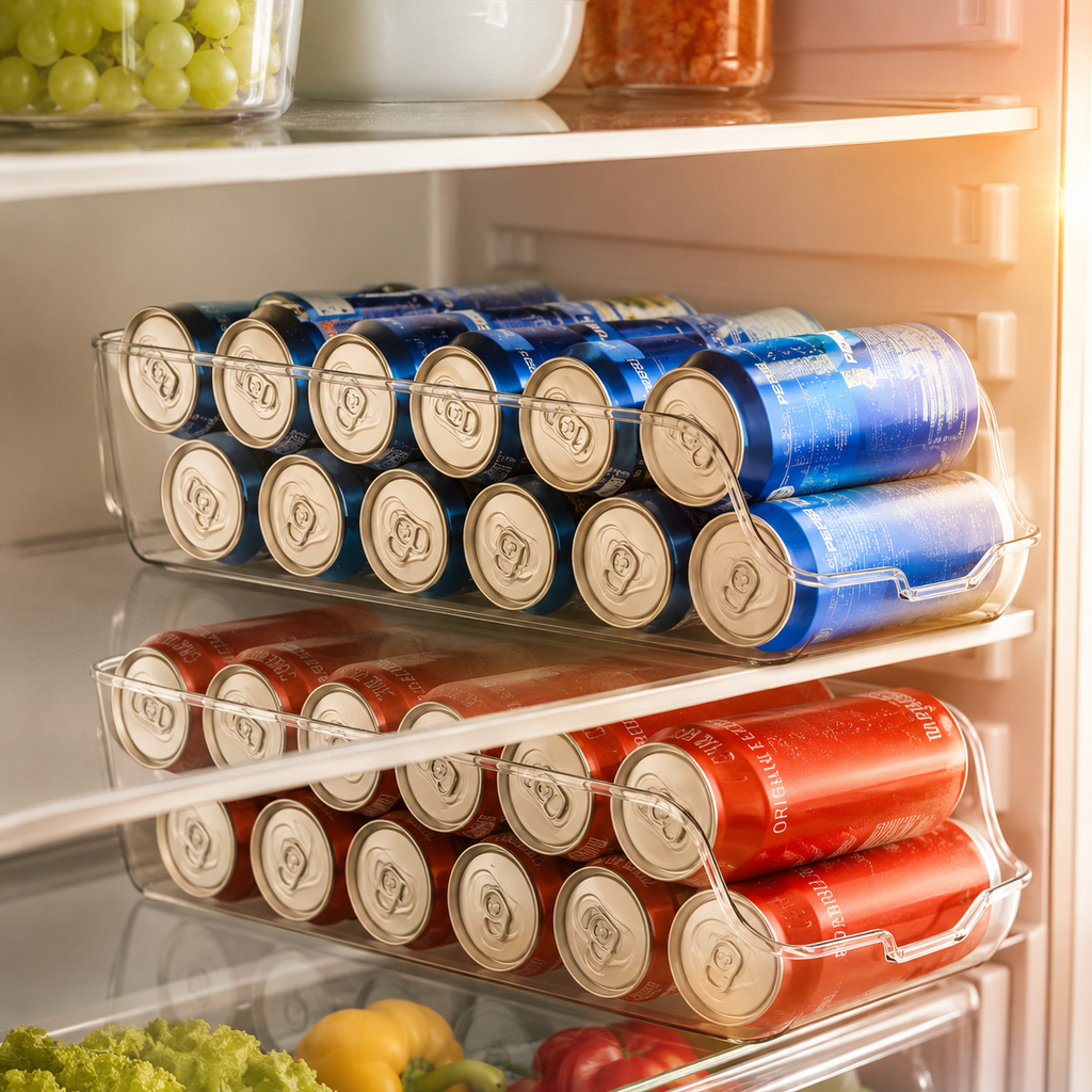 Clear Fridge Can Organizer | Refrigerator Soda Can Storage Bin for Kitchen, Pantry & Beverage Organization