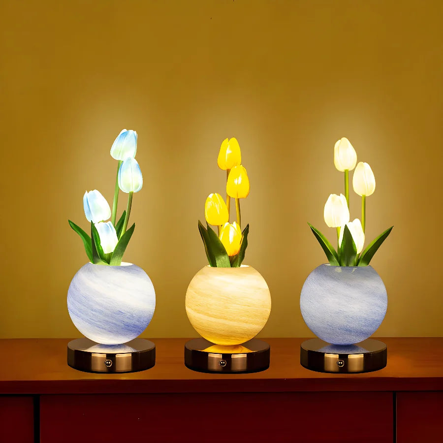 Tulip & Floral Tree Lamp Light | Rechargeable LED Light for Bedroom & Home Decor