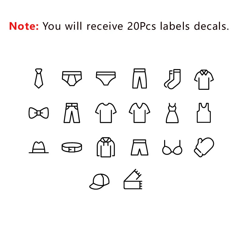 20PCS Clothing Label Decals for Dresser Drawers & Closet Organizers | Wardrobe Storage Bin Labels