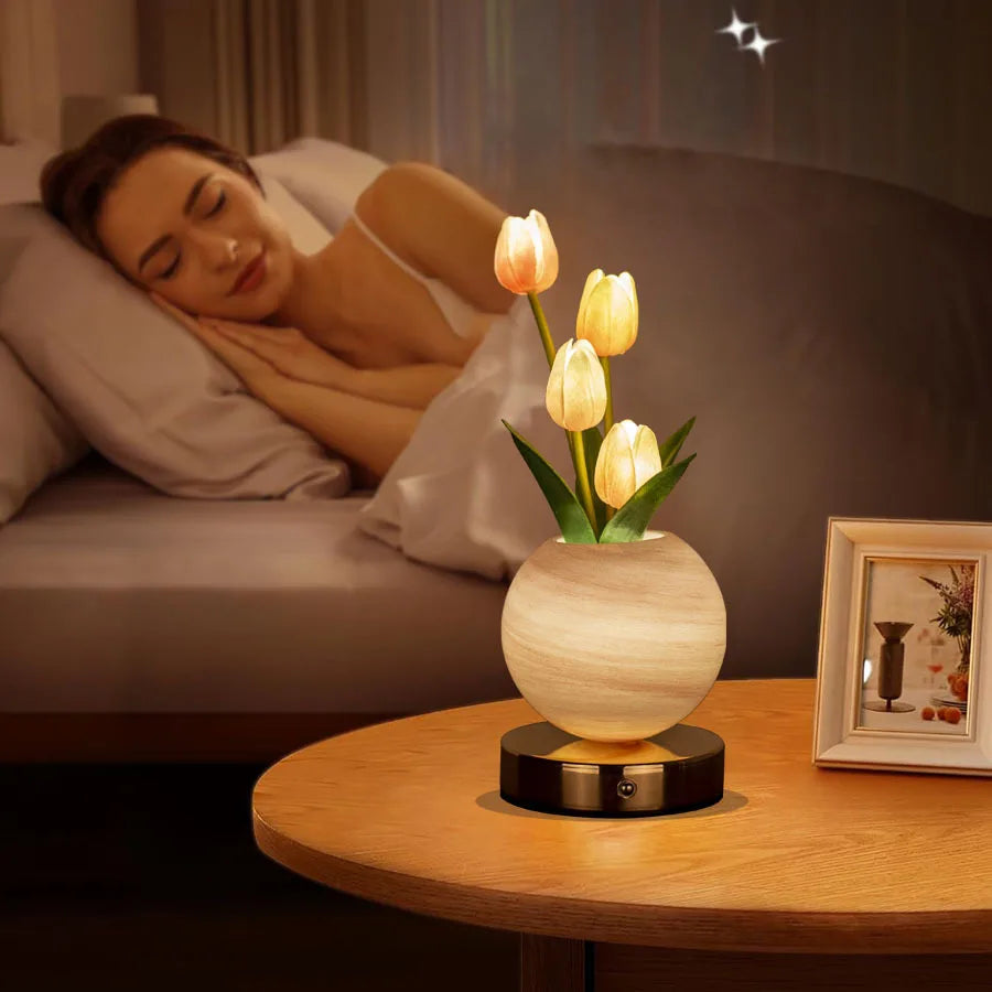 Tulip & Floral Tree Lamp Light | Rechargeable LED Light for Bedroom & Home Decor