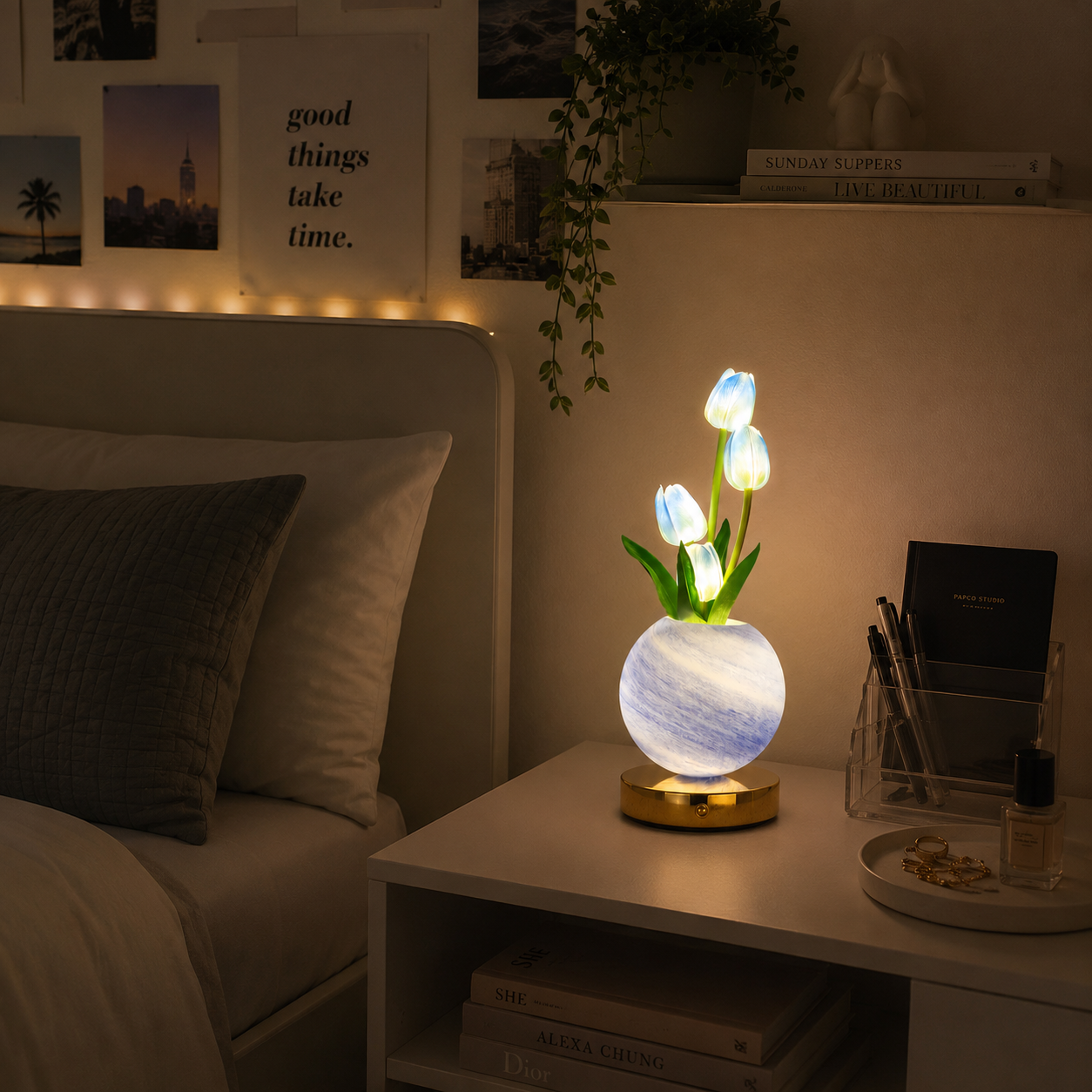 Tulip & Floral Tree Lamp Light | Rechargeable LED Light for Bedroom & Home Decor
