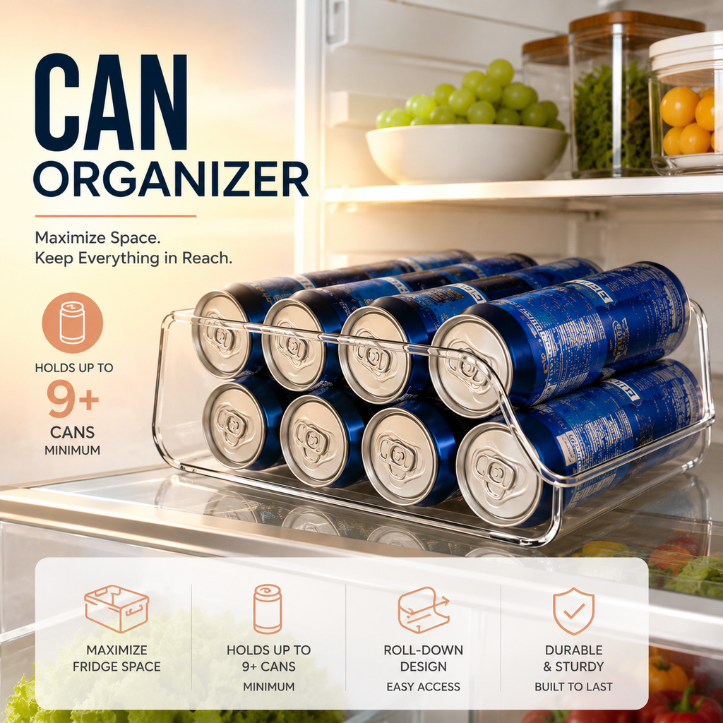 Clear Fridge Can Organizer | Refrigerator Soda Can Storage Bin for Kitchen, Pantry & Beverage Organization