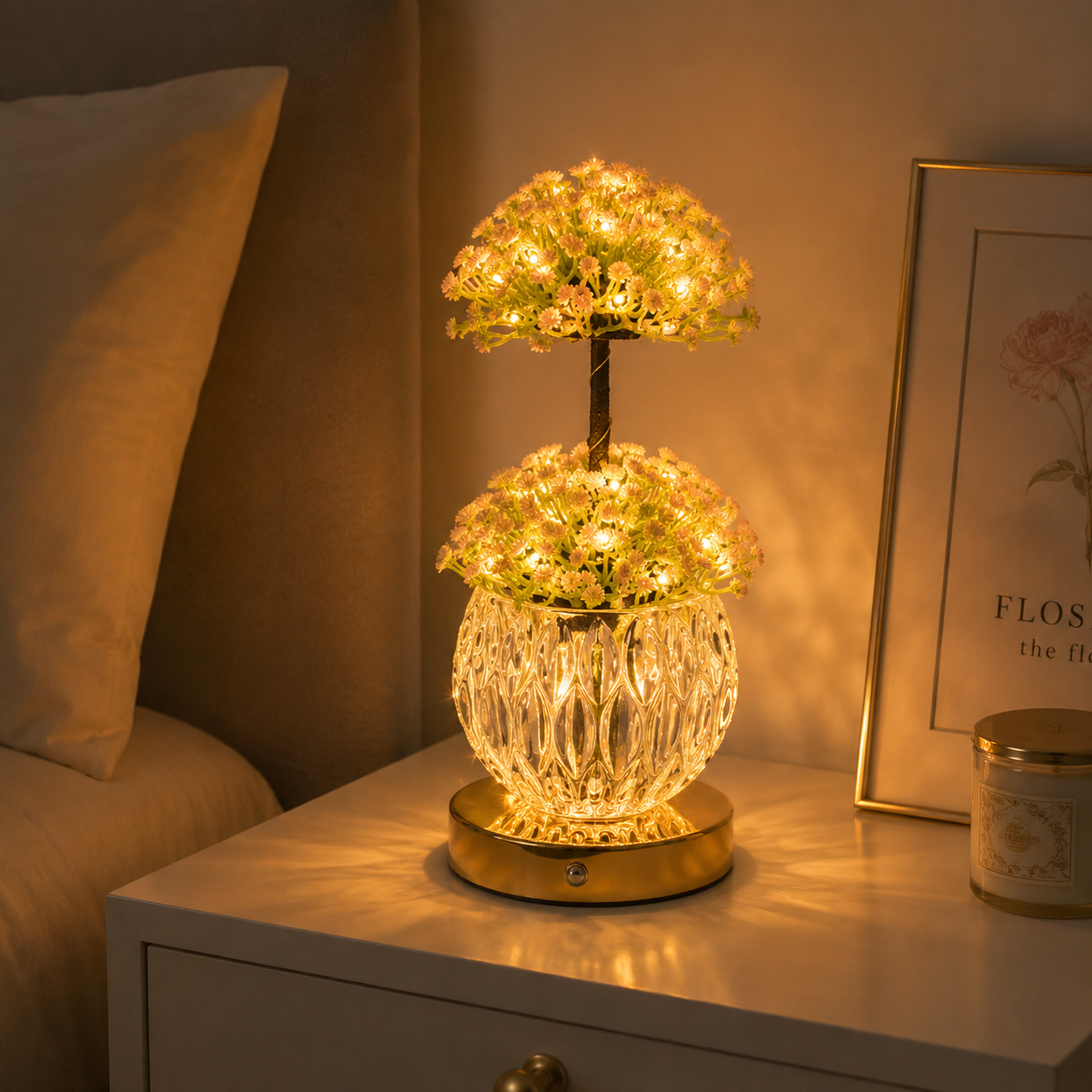 Tulip & Floral Tree Lamp Light | Rechargeable LED Light for Bedroom & Home Decor
