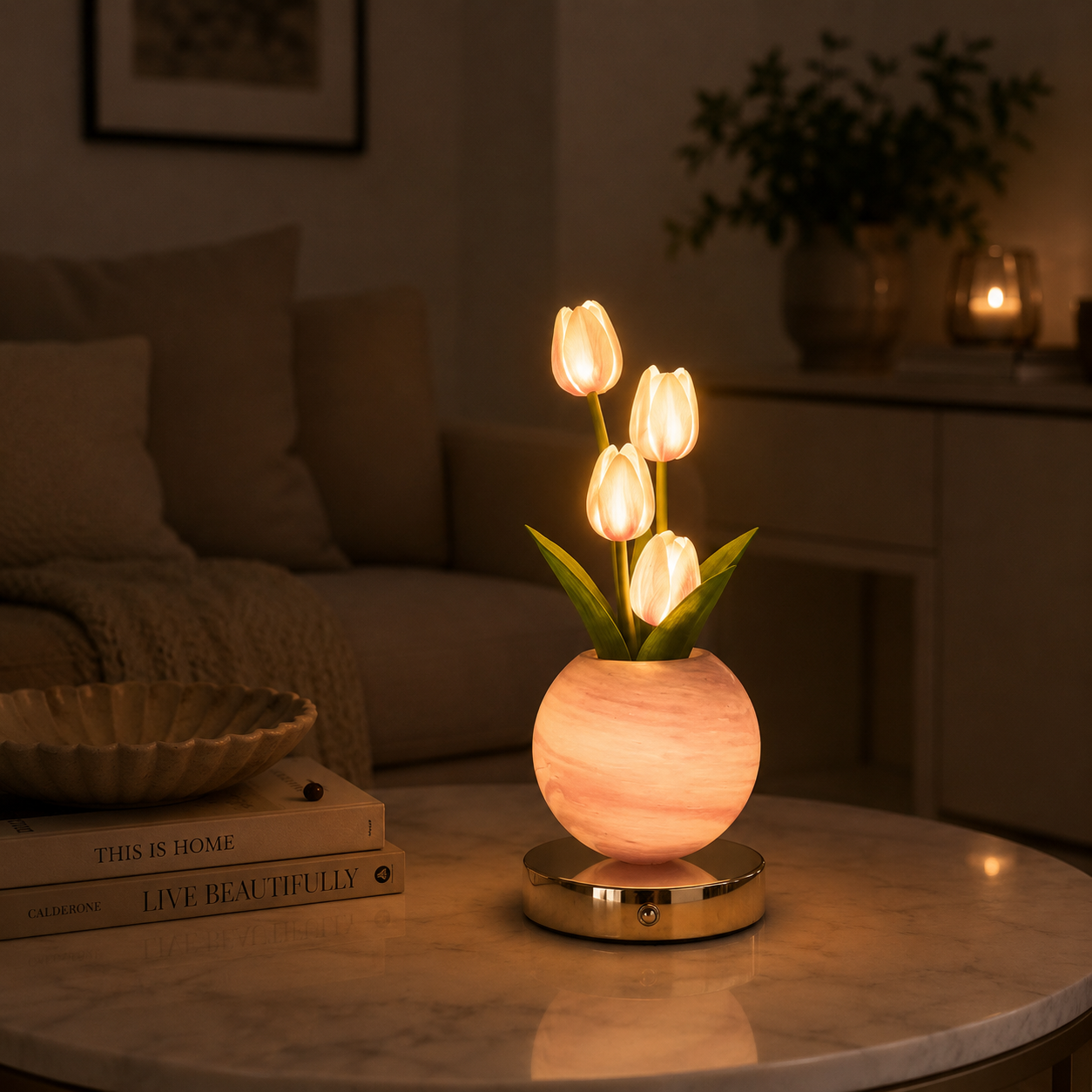Tulip & Floral Tree Lamp Light | Rechargeable LED Light for Bedroom & Home Decor