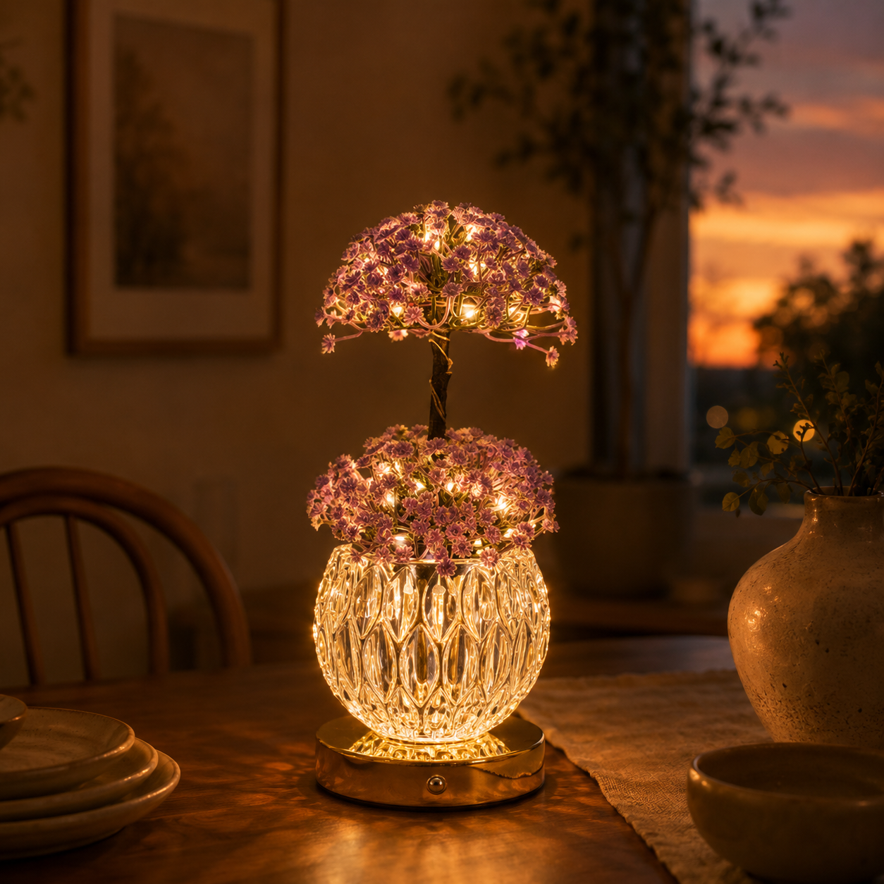 Tulip & Floral Tree Lamp Light | Rechargeable LED Light for Bedroom & Home Decor